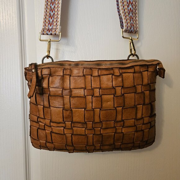 Costanza Rota Woven Crossbody Bag Brown Leather Made in Italy Handbag Purse - Picture 2 of 9